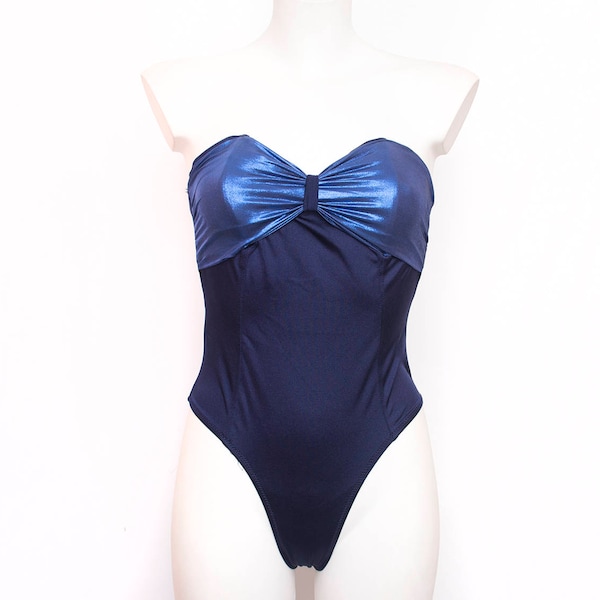 90s NOS Vintage  blue Size S high cut one piece swimsuit