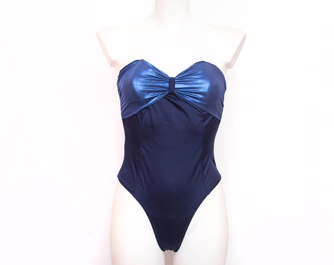 90s NOS Vintage  blue Size S high cut one piece swimsuit