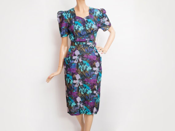 80s Vintage Floral Pencil Dress Dead Stock Blue Purple - Etsy Singapore 80s Vintage Floral Pencil Dress Dead Stock Blue Purple - Etsy Singapore