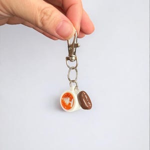 Latte Art Keychain with Coffee Bean Charm – Barista-Inspired Bag Accessory | Mini Latte Keychain for Coffee Lovers – Handmade Coffee Cup