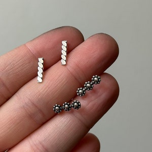 Sterling Silver Bar Earrings, Tiny Silver Stud Earrings, Second Hole Earrings, Earring Kids, Stocking Stuffer