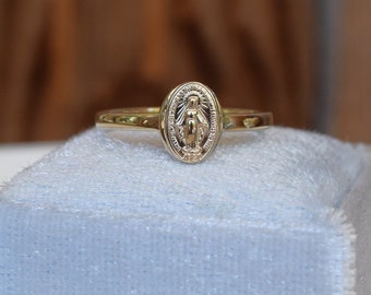 Anillo Medalla Milagrosa Oro Macizo - Anillo de Oro Amarillo de 10kt