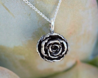 Succulent Pendant in Sterling Silver, Simple Botanical Necklace, Floral Succulent Necklace