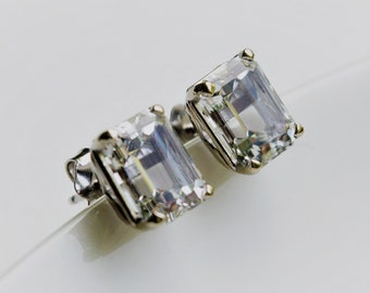 Diamond Stud Earrings, Emerald Cut Studs, White Emerald Earrings, 14kt Gold, Diamond Alternative Earrings