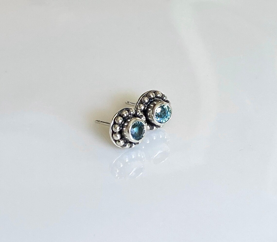 Sapphire Stud Earrings Sterling Silver Stud Earrings Green Etsy