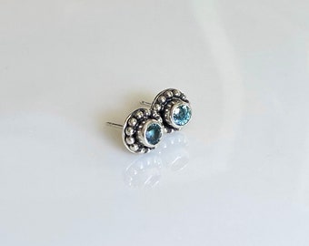 Sapphire Stud Earrings, Sterling Silver Stud Earrings, Green Sapphire Natural Gemstone