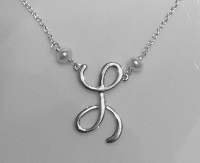 Initial Necklace Personalized Monogram Style Initial Pendant Script Initial Sterling Silver, 14kt Yellow, 14kt Rose, 14kt White Gold image 3