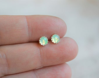 Opal Earrings, Opal Stud Earrings, Natural Opal and Sterling Silver, October Birthstone, Tiny Stud, Second Hole Stud