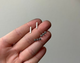 Sterling Silver Bar Earrings, Tiny Silver Stud Earrings, Second Hole Earrings, Earring Kids, Stocking Stuffer