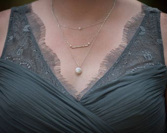 Bridesmaids Jewelry Layering Necklace Pearl and Sterling Silver Chain Multi Strand Necklace Wedding Jewelry