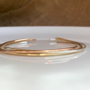Cuff Bracelet - Simple Skinny Bracelet Set - Sterling Silver, Yellow Gold and Pink Rose Gold - Gold Filled - Thin Faceted Metallic Hammered