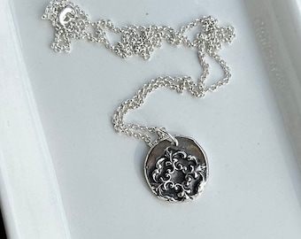 Dainty Sterling Silver Floral Pendant Necklace, Handmade