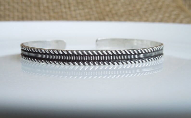 Adjustable Cuff Antiqued Rope Design Darkened Sterling Silver Cuff Bracelet