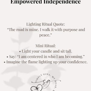 Verlichtingsritueelkaart – Empowered Independence | Gratis download bij aankoop van kaars | Spirituele zelfcadeaubevestiging