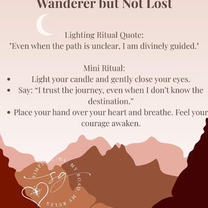 Verlichtingsritueelkaart – Wanderer but not Lost | Gratis download bij aankoop van kaars | Spirituele zelfcadeaubevestiging