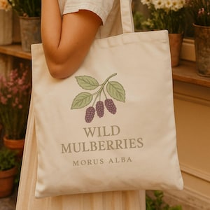 Mulberry Tote Canvas Bag - Vintage Botanical Morus Alba Illustration, Eco-Friendly Cottagecore Market Shopper Gift