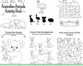 Libro de actividades imprimible sobre animales australianos, paquete de aprendizaje sobre animales para niños pequeños, más de 30 páginas.