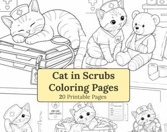 Disegni da colorare di gatti in camice/Infermiera veterinaria per amanti dei gatti (PDF)