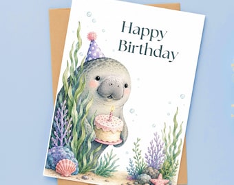 Pacchetto di biglietti d'auguri con animali marini, acquerelli, download immediato.