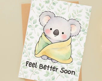 Tarjetas de pronta recuperación con animales australianos, paquete de acuarelas, tarjetas de koala, wombat, ornitorrinco y pingüino