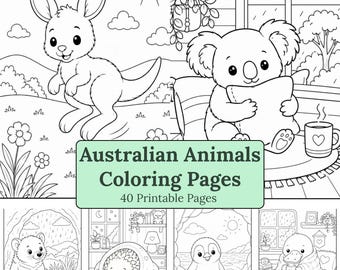 Disegni da colorare di animali australiani • 40 scene accoglienti ispirate alla fauna selvatica australiana (download digitale)