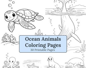 Paquete de páginas para colorear de animales del océano / Vida marina / Páginas sencillas y detalladas