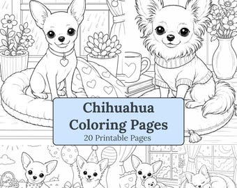 Libro da colorare di Chihuahua in formato PDF stampabile / 20 pagine da colorare / Pelo lungo e corto / Download immediato
