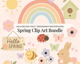 Spring Watercolor Clipart Bundle: Pastel Animals, Flowers (Digital Download)