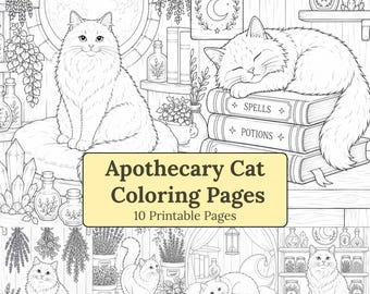 Libro da colorare di gatti speziali / 10 pagine accoglienti, fantastiche, magiche e feline soffici / Download digitale in PDF