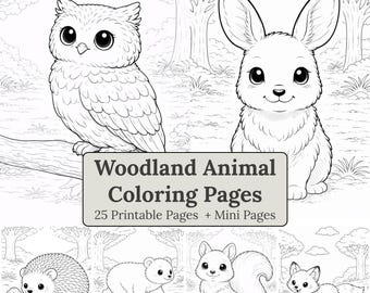 Dibujos para colorear de animales del bosque / Animales del bosque / PDF imprimible / Zorro, oso, conejo, búho y más