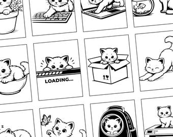 Paquete de imágenes prediseñadas de gatos: 40 PNG y SVG: gatos de oficina, festividades, caos y poses cotidianas.