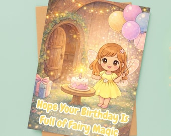 Tarjetas de cumpleaños de hadas imprimibles / Estilo chibi, colores pastel (descarga instantánea)