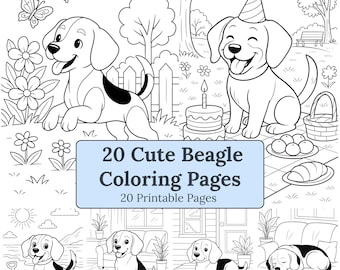 Beagle Coloring Pages for Kids & Adults – 20 Sheets | A4 Printable Dog Coloring Book