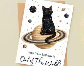 Pacchetto di biglietti d'auguri stampabili a tema gatto celeste / 10 biglietti d'auguri con luna e stelle / Download immediato