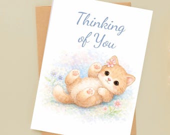 Tarjetas imprimibles "Pensando en ti" / Acuarela de animales / Apoyo y pronta recuperación / Descarga instantánea