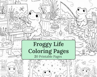 Frogs Coloring Pages | 20 Printable Frog Sheets | Woodland Pond Animals | Relaxing PDF Coloring Book
