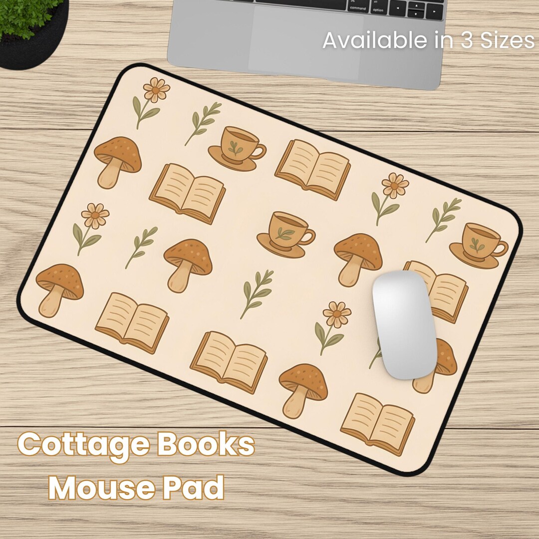 Cozy Reading Desk Mat With Mushrooms and Flowers, Cute Home Office ...