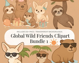 Bundle de cliparts animaux sauvages, plus de 50 illustrations PNG (téléchargement numérique)