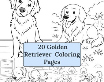 Målarbok med golden retriever | 20 sidor | Utskrivbar för barn och vuxna (digital nedladdning)