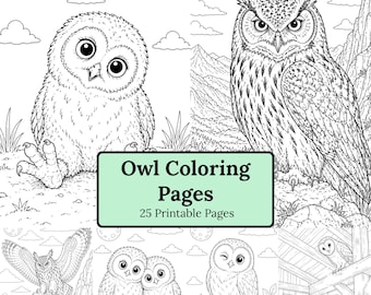 Disegni di gufi da colorare stampabili / Gufi cuccioli e gufi realistici / Formato A4 per adulti e bambini / Download immediato