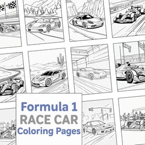 Coloring Pages Race Car and Formula 1 Printable Sports Car Book for Kids & Adults | 75 Page Digital Download PDF