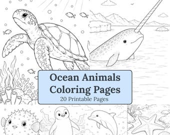 Pacchetto di pagine da colorare di animali dell'oceano / Vita marina / Pagine semplici e dettagliate