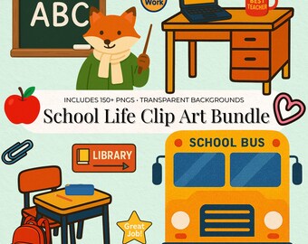 School Clipart Bundle: 150+ PNG Graphics for Teachers (Digital Download