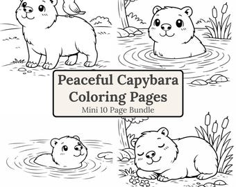 Páginas para colorear de carpincho (A4), libro imprimible de animales (10 páginas) (descarga digital)