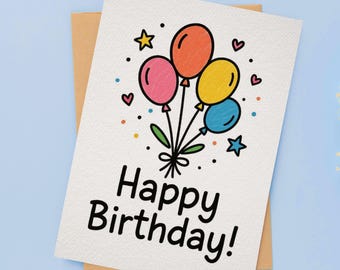 Cartões de Aniversário para Imprimir - Balões - Conjunto de 10 - Download Instantâneo