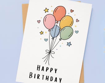 Tarjetas de cumpleaños imprimibles - Globos con formas de animales - Juego de 10 - Descarga instantánea + Enlace de Canva