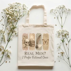 Dark Fantasy Tote Bag - Dark Academia Vintage Skull Books Ink Bottle Butterfly Romantic Watercolor Fictional Men Gift