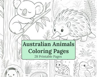 Dibujos para colorear de animales australianos • 28 escenas de fauna australiana (Descarga digital)