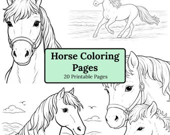 Dibujos de caballos para colorear / 20 hojas imprimibles / Diseños sencillos y detallados