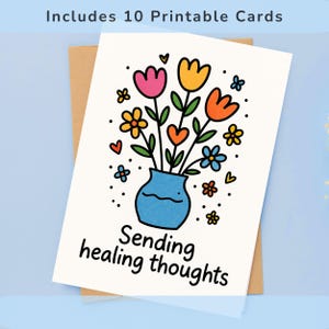 Get Well Soon Cards: Doodle Floral Art Style Encouragement Set (PDF Download)
